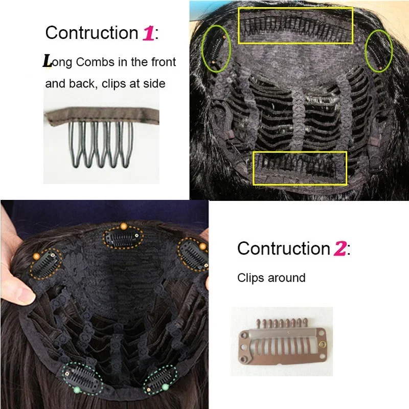 Brazilian Remy Yaki Straight 3/4 Human Hair Half Wig with Combs and Clips