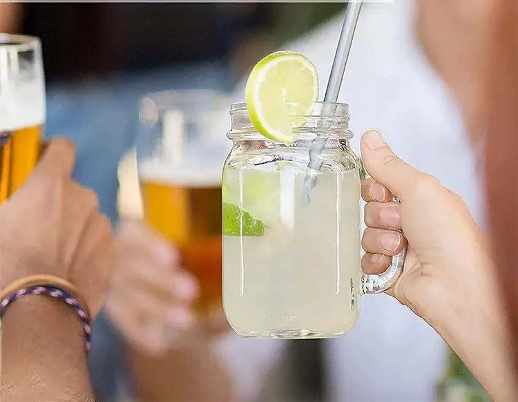 Jingyuan Wholesale Custom Logo Printings 16 Oz Glass Mason Jars With Ids Mason Jars With Handles And Straw Lids