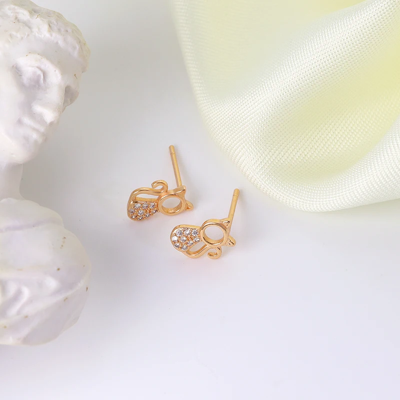 Women Jewelry Wholesale Minimalist Champagne Gold Plated Tiny Cute Cat Kitty Simple Stud Earrings For Girls