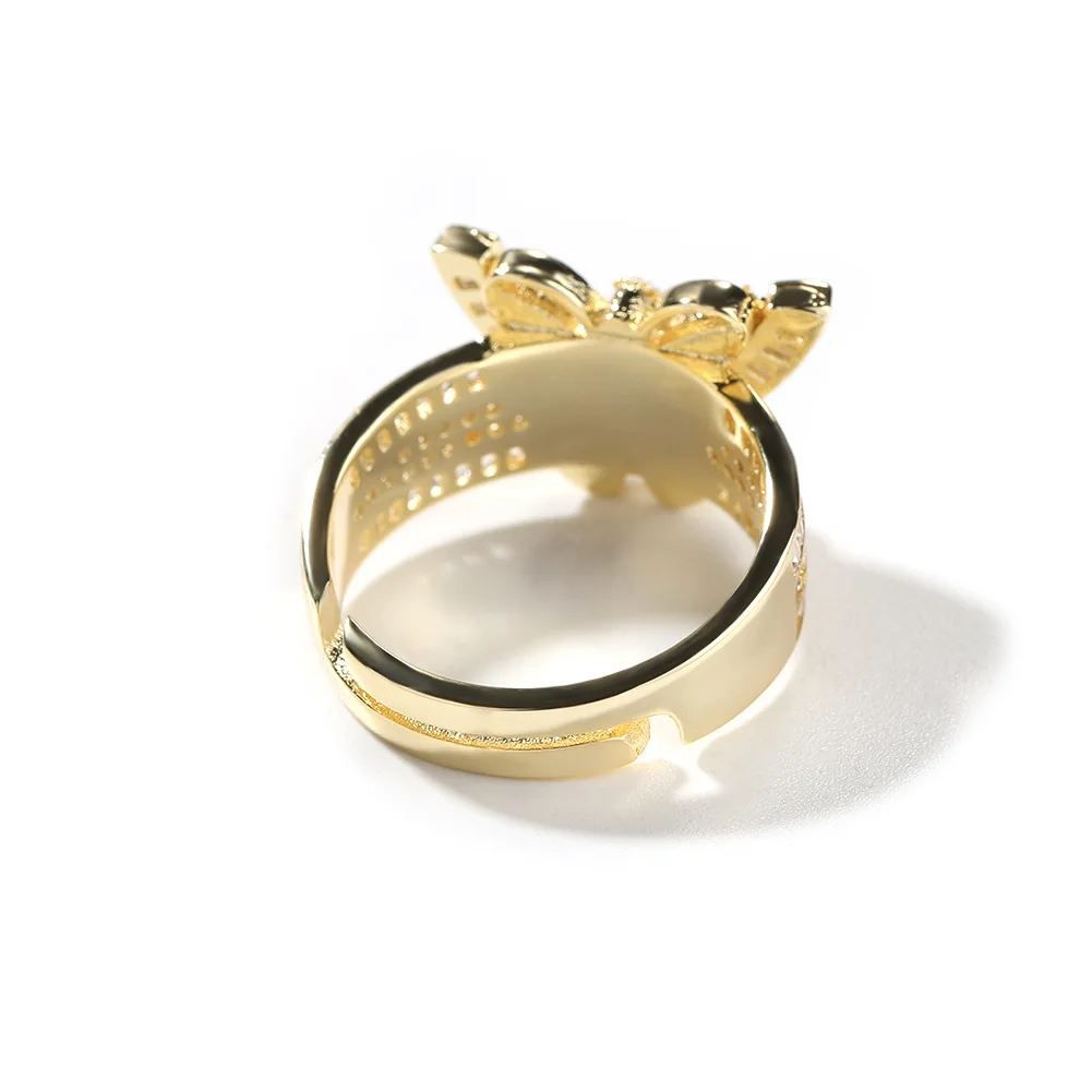 Hiphop Fashion Gold Plated Copper Butterfly Zircon Finger Ring Jewelry For Women Girls