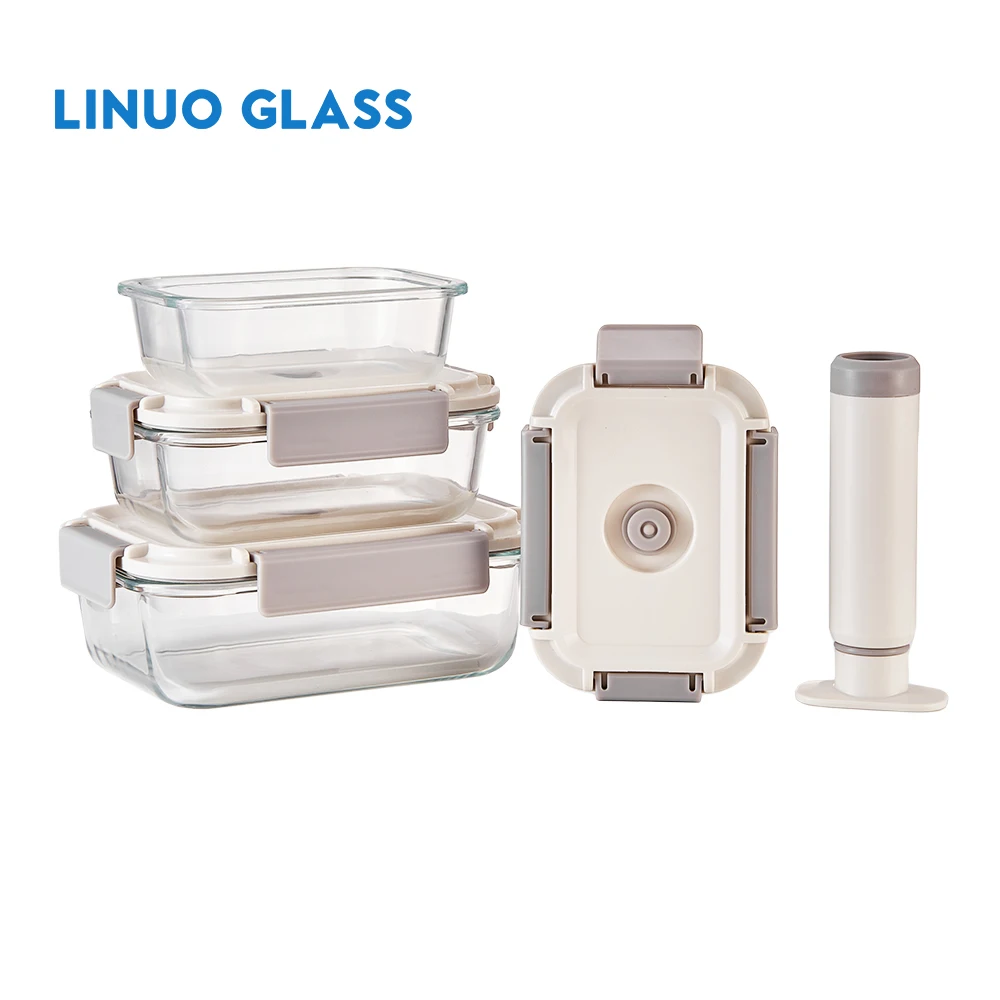 LINUO custom logo kitchen keep fresh meal prep box refrigerator food vacuum seal glass container pump for vacuum food