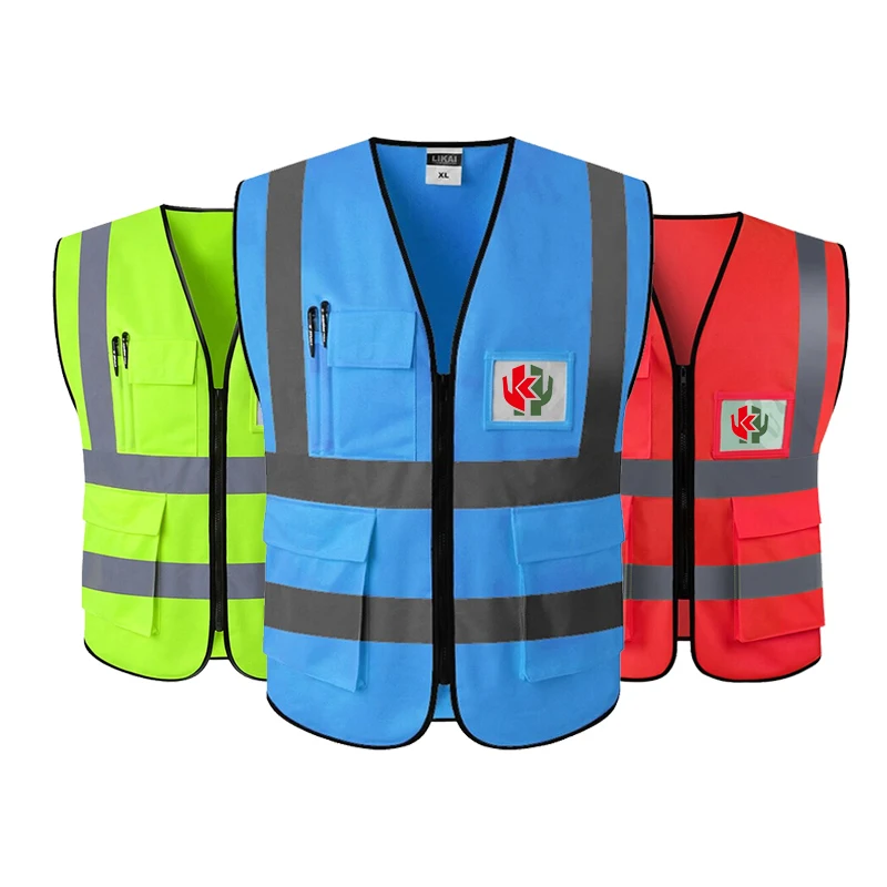 Hi Viz reflective strips Construction   green yellow Fluorescent reflective vest safety vest with pockets