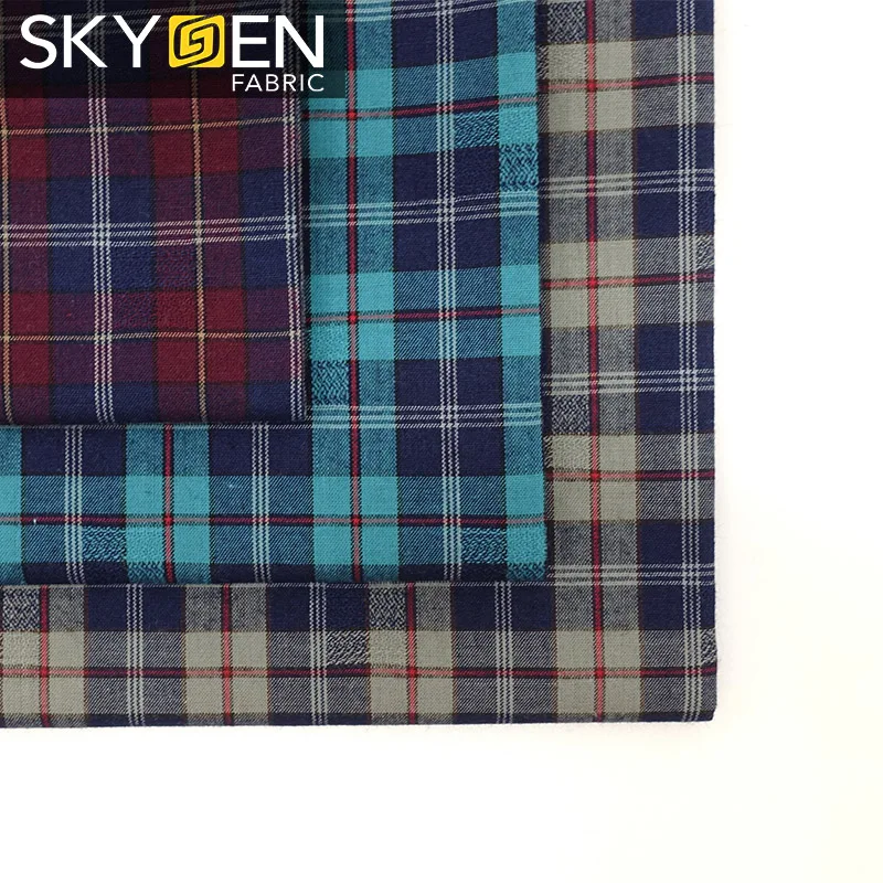 Textile stock woven wholesales indigo blue checkered fabric rolls men fabric textile cotton tartan fabric