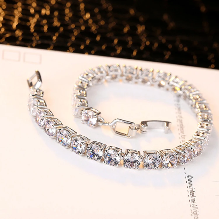 
Wholesale Silver Cubic Zirconia Bracelet Zircon Diamond Tennis Bracelet For Wedding Gift 
