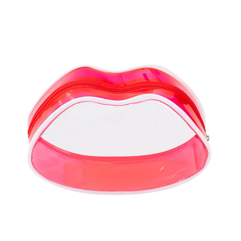 Waterproof Custom Logo clear PVC handbag Lady Transparent zipper MakeUp Pouch Lip Shaped mini samples Cosmetic Bag