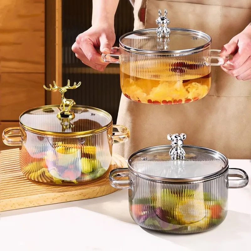 Heat resistant transparent amber grey clear set kitchen pyrex clear cookware set cooking glass simmer pot on stove