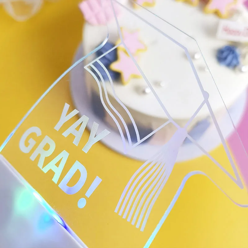 Lighted UP Happy Birthday Cake Topper Mirror Gold Cake Topper Custom Silver Mirror Acrylic LED Cake Topper