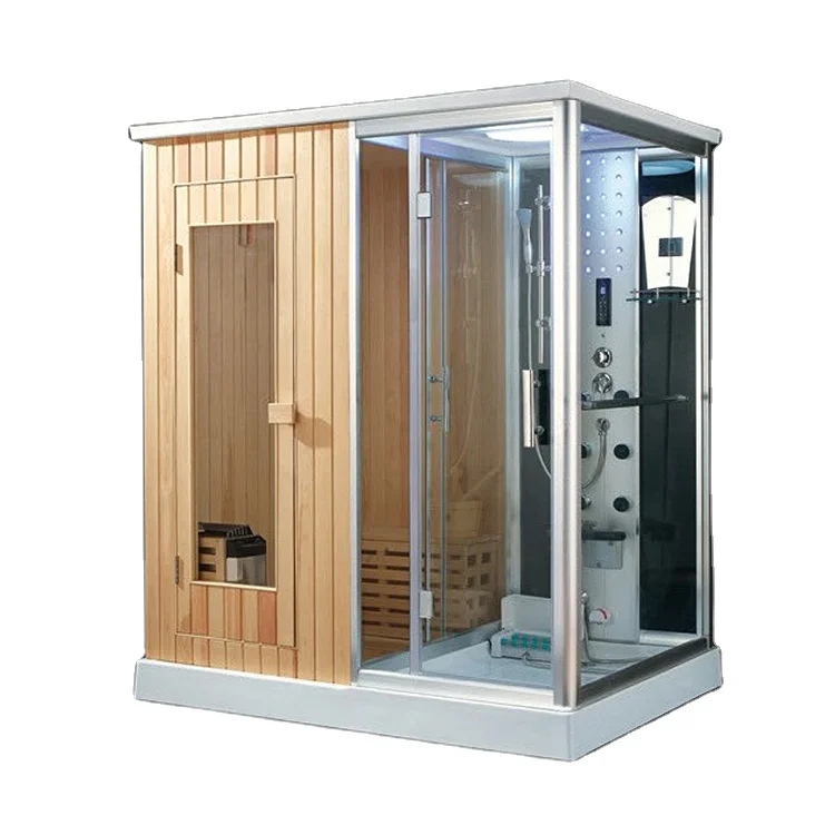 Finland Wood Combination Luxury Wood Shower Dry Steam Sauna Room Shower Far Infrared Cabin