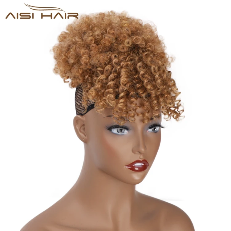  Кудрявый шиньон Aisi Hair с челкой высококачественный аксессуар для наращивания кос женщин кудрявые афро волосы Пончик