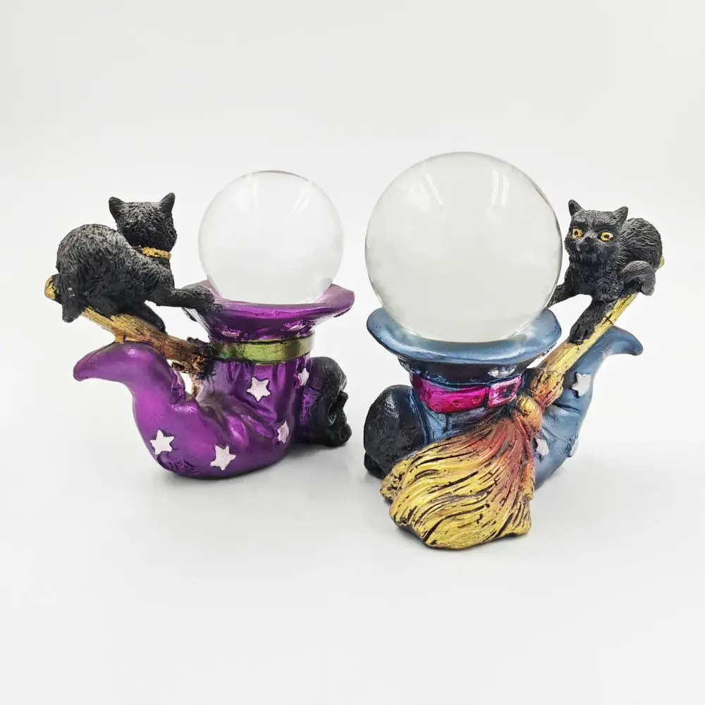Crystal Ball Base Resin Cat Decoration Creative Magic Broom Magic Hat Cat Sculpture Tabletop Decoration
