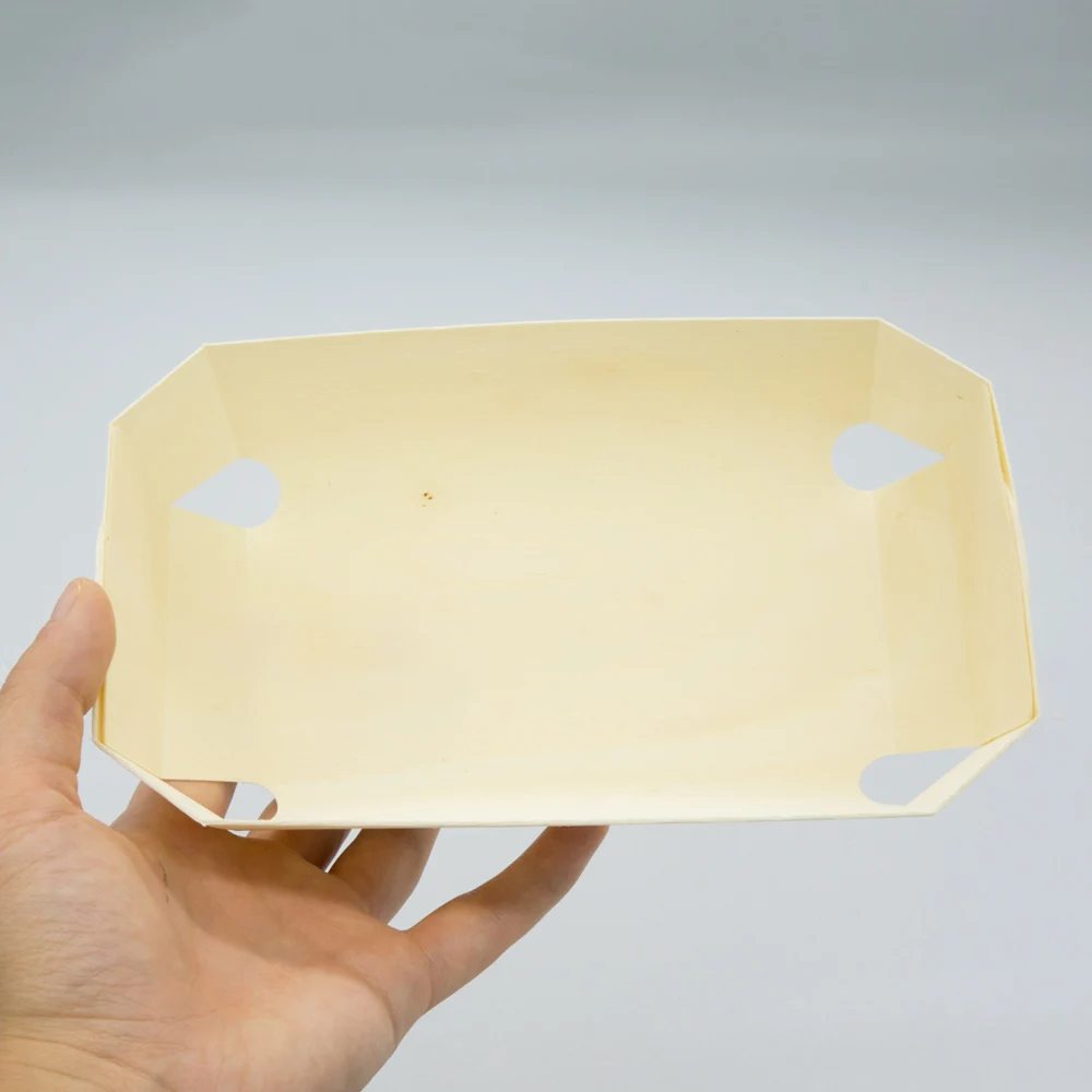 Hot Sale Party Japanese Disposable Bamboo Pine Wood Snack Box Cake Sea Food Serving Tray Boat for Food Display