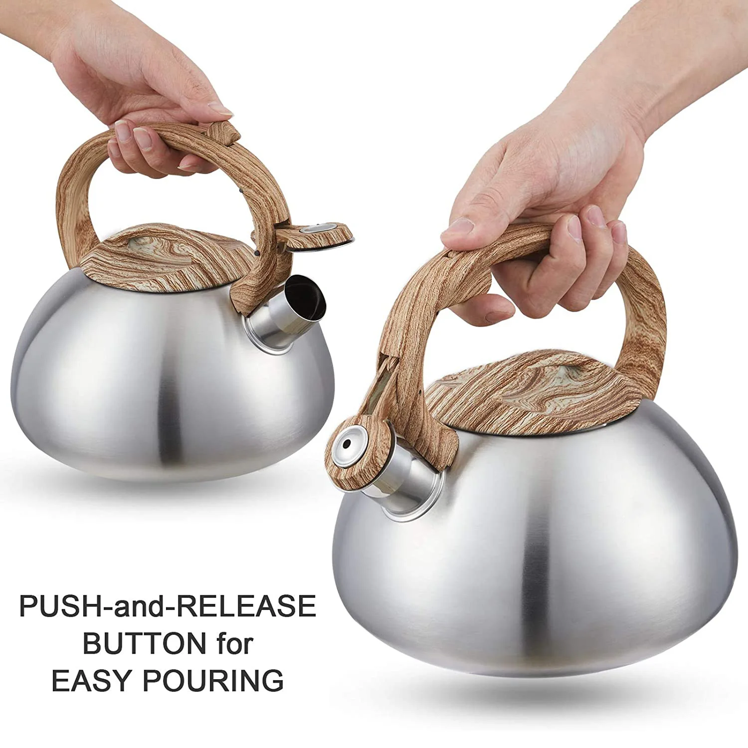 Новый стильный чайник из нержавеющей стали для кипячения воды, чайник со свистком и мягкой ручкой, кухонный чайник со свистком, кухонная утварь