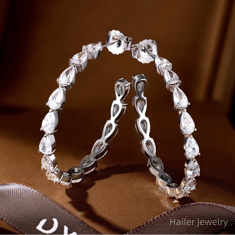 Hailer joyas pear shaped moissanite gold earrings 18k solid hypoallergenic chunky hoop earrings for women