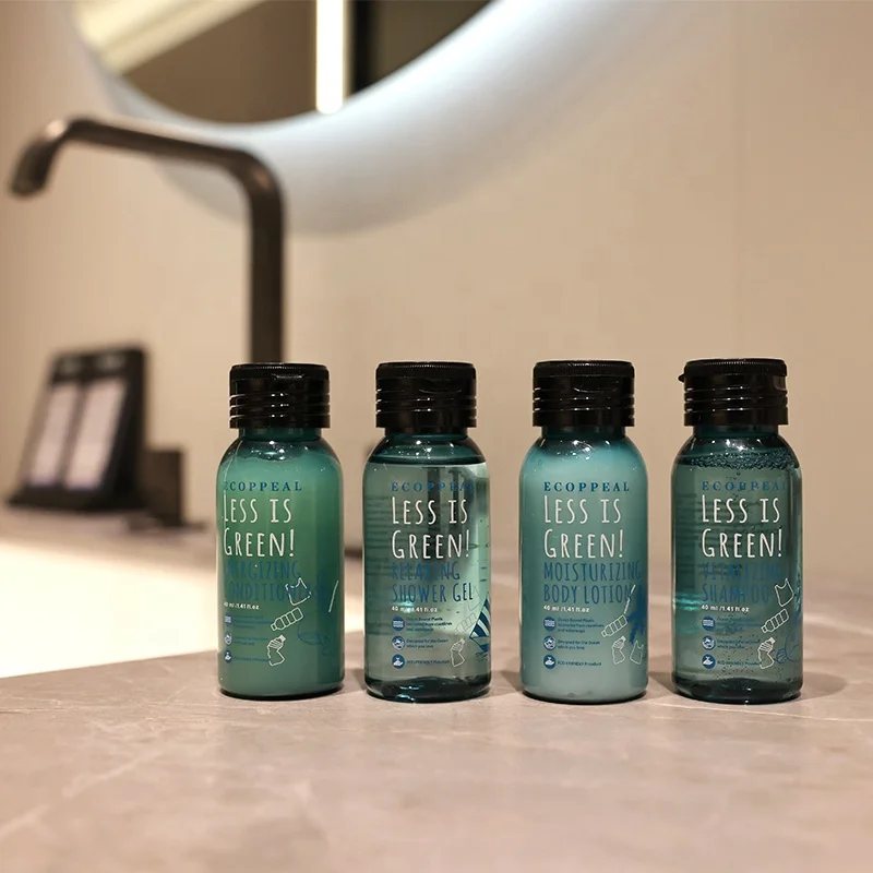 Wholesale 5 Star Luxury recyclable Ocean Bound Plastic Bottles Hotel Toiletries Amenities Set With Shower Gel Lotion Sets