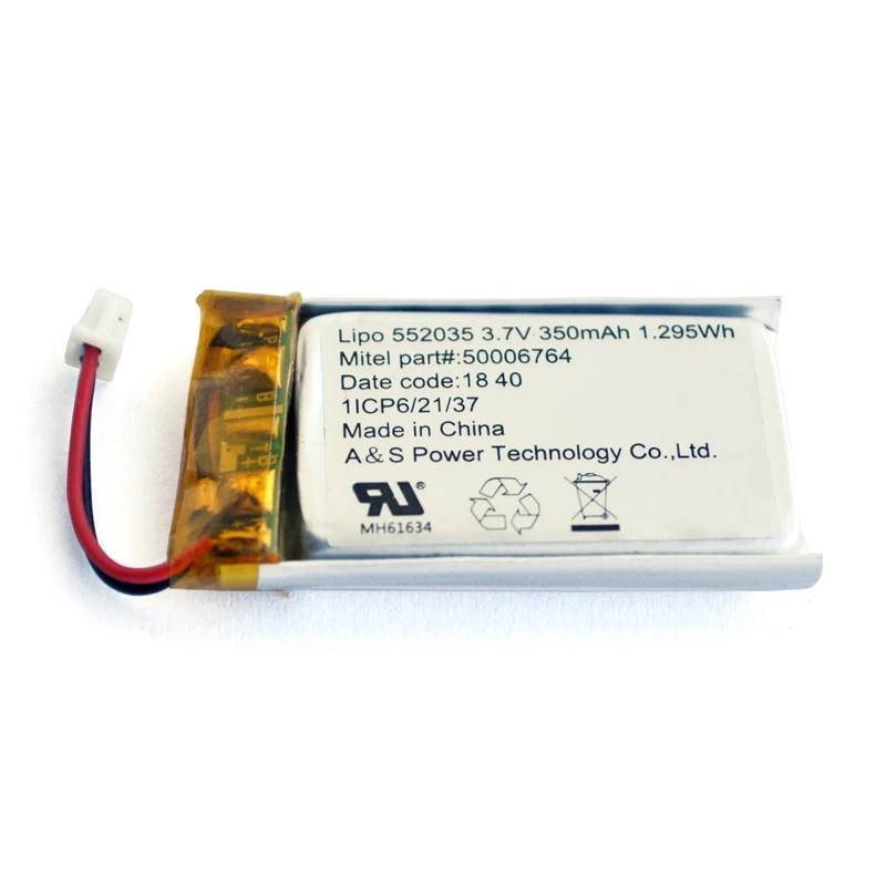 UL1642 Сертифицированный 552035 500 циклов 350 мАч аккумулятор с проводом pcb