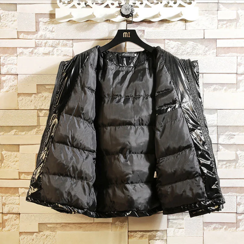 Custom shiny puffer jacket mens new model water repellent jacket padding 2022 hood