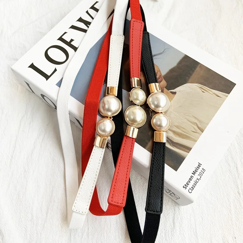 Fashion Super Thin Pearl Corset Belts Elastic Women Elastic Belts for Pants and Dress