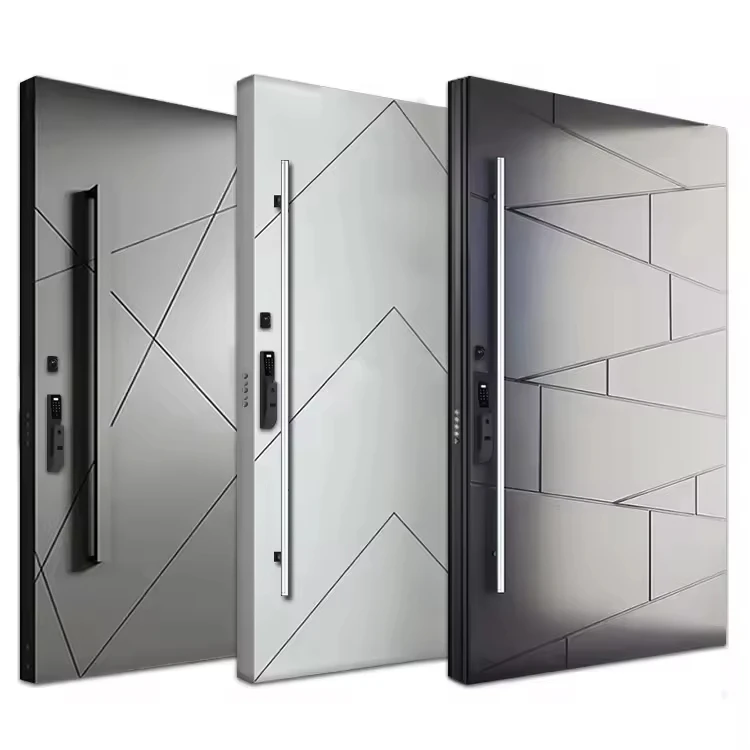 Modern Luxury Entrance Door External Main Bulletproof Casting Security Aluminum Security Door Solid Wood Front Door