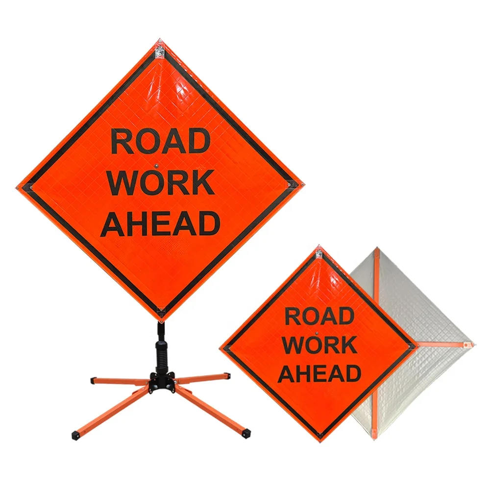 DINGFEI 36/48 inch Reflective Road Work Ahead Roll-up Traffic Control Sign