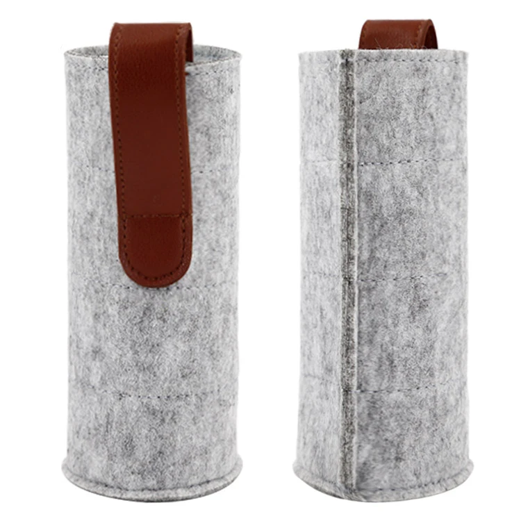 Portable felt water bottle bag High quality felt China factory bottle sleeve carrier with leather water bottle cover