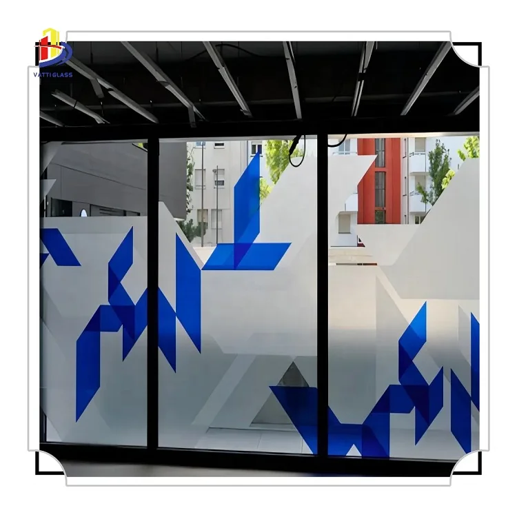 Creative acid etching silk printing laminated decorative glass for doors and windows