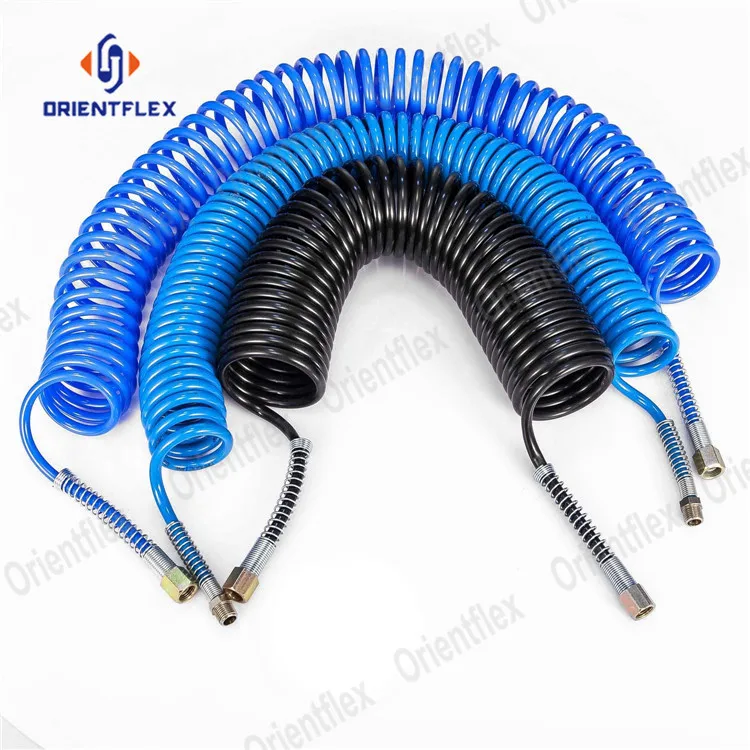8Mm Transparent Blue Red PU Trailer Air Brake Spiral Spring Coil Coiled Hose With Spring
