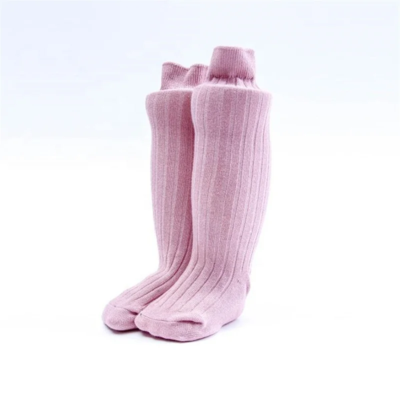 Fashion Cotton Solid Double Needle Toddler Baby Girls Over Knee High Socks Winter Kids Tights