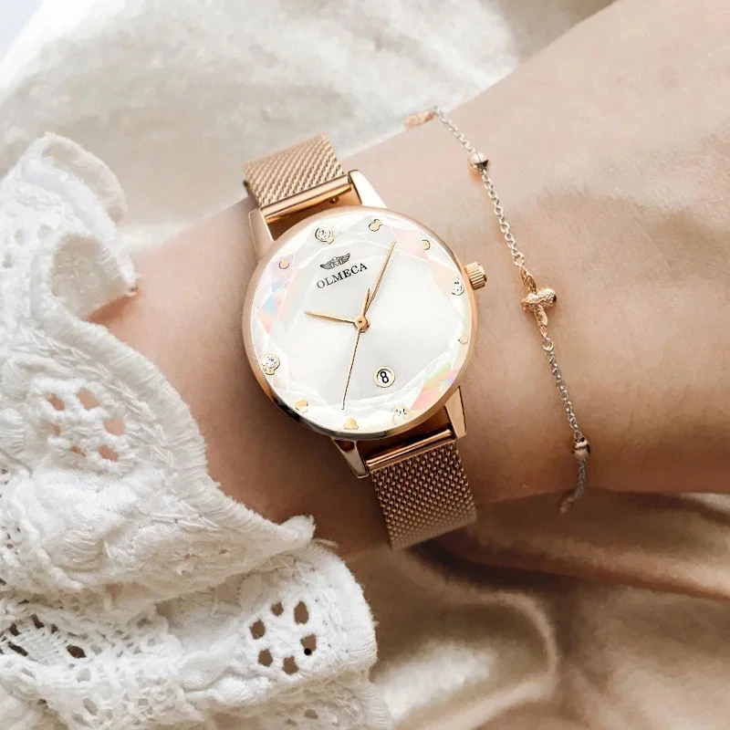 OLMECA 888 women New 2024 Fashion Ladies Quartz Wrist Watch for Women Casual Girls Wristwatch Gifts Diamond Convex Blue watches