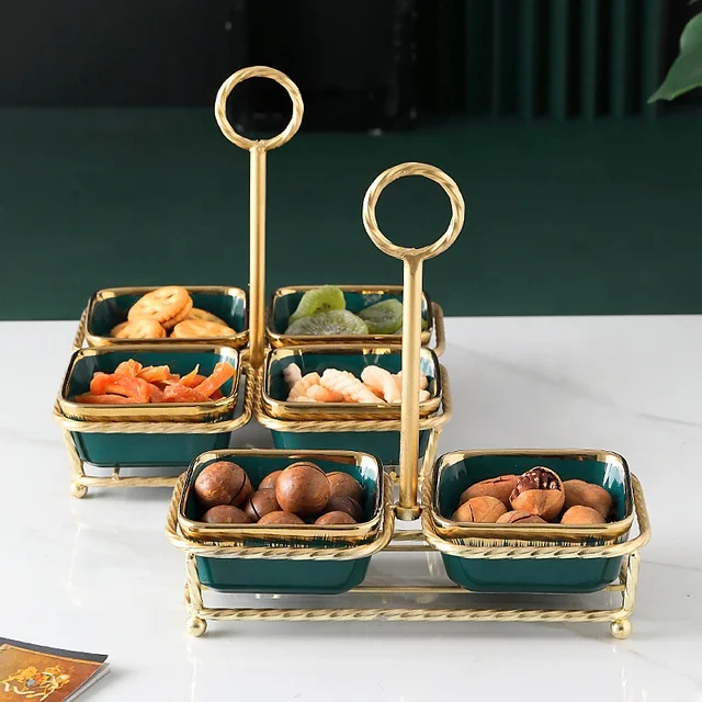 
Glazed ceramic dried fruit dish European style ceramic dessert dish Ceramic lattice string plate 