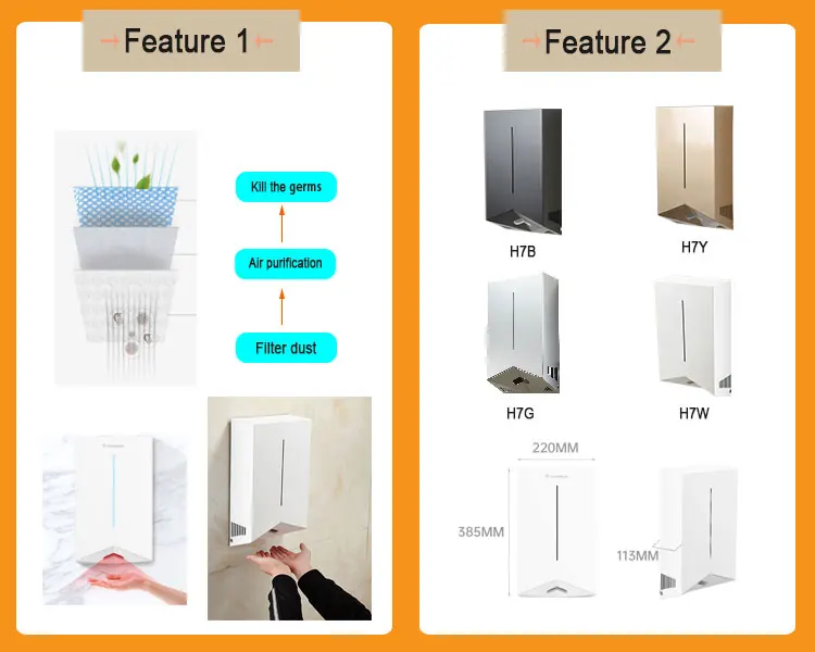 Wall-Mounted Electric Hygiene Automatic Commercial Hand Dryer ABS V Airblow Toilet Washroom for Hotels