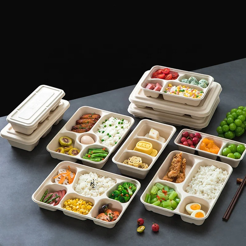 100% Biodegradable Disposable Tableware Wheat Straw Pulp Bagasse Eco Friendly Sugarcane Box Fiber Fast Food Container