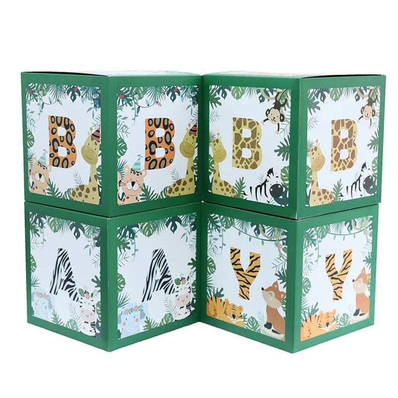 Green Balloon Box Surprise Baby Jungle Animal Theme Letter Box Baby Shower Birthday