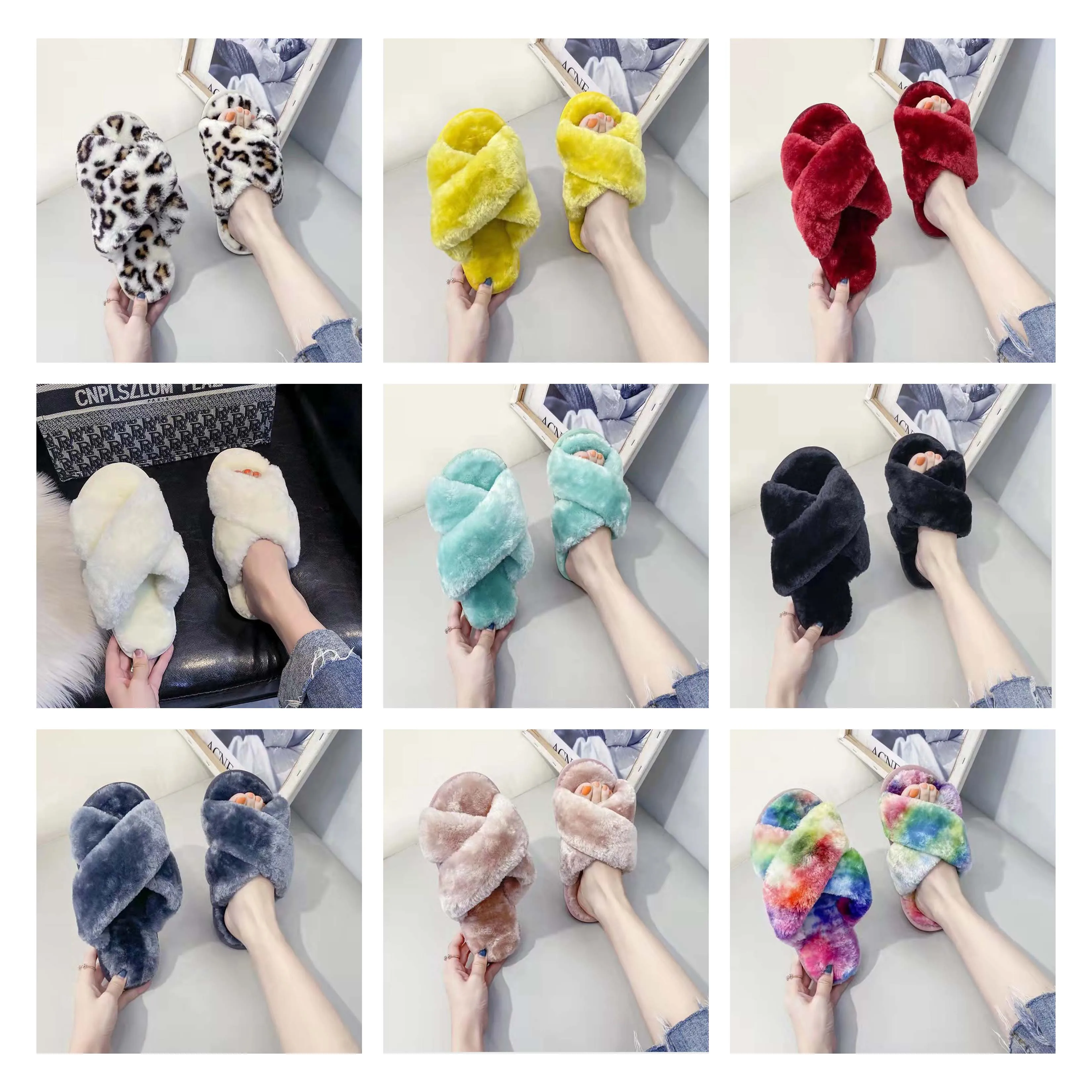 Женские пушистые зимние тапочки, модные меховые тапочки, сланцы, домашние сандалии из пены с эффектом памяти, сланцы, тапочки для женщин
