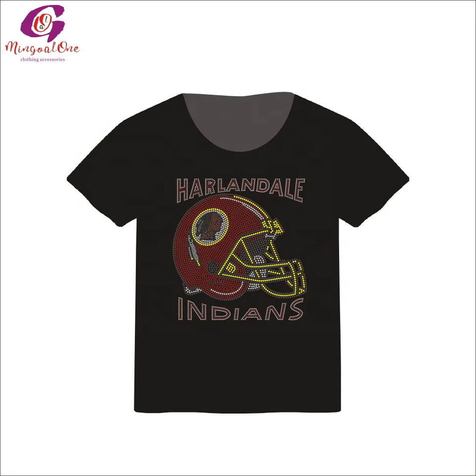 Factory Price Custom Bling Football Sports Team Logo Designs Helmet NFL Team Iron On Rhinestone Heat Transfer Wholesale Shirt