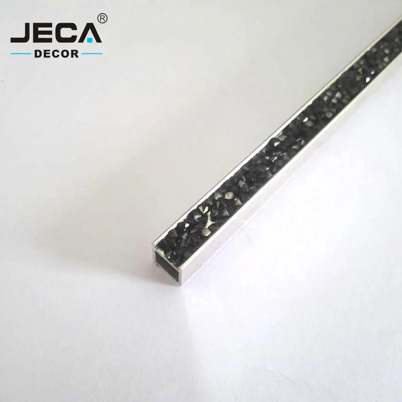 JECA Home Decor For Bathroom Tile Accessories For Wall Decoration Luxury Aluminum Tile Trim With Glass Diamond Decoration