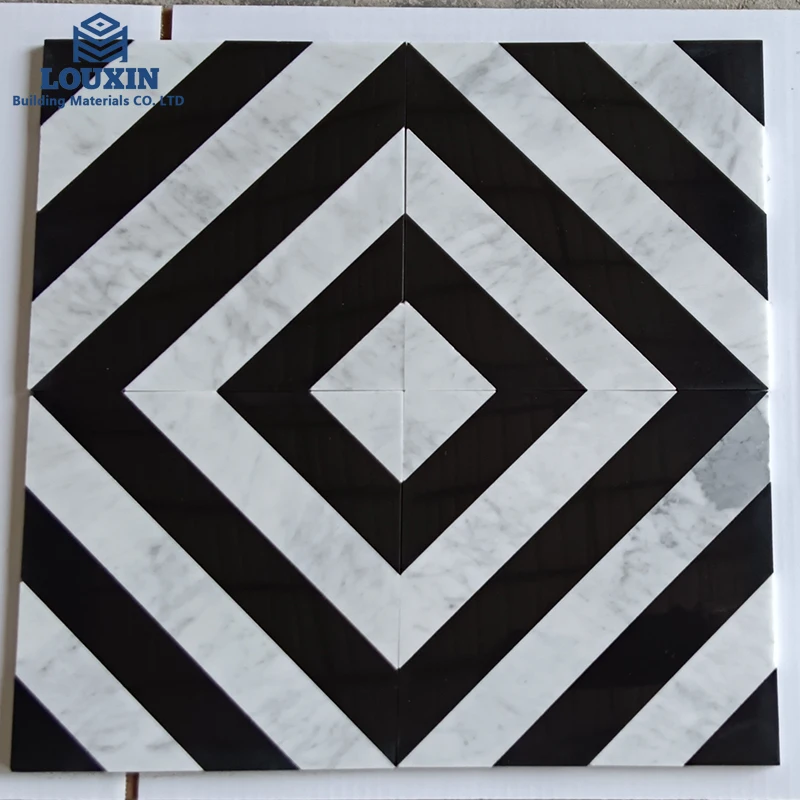 Wholesale Natural Marble Black and Carrara White Checkered Tile Wall Stone Mosaic Tile Factory Price
