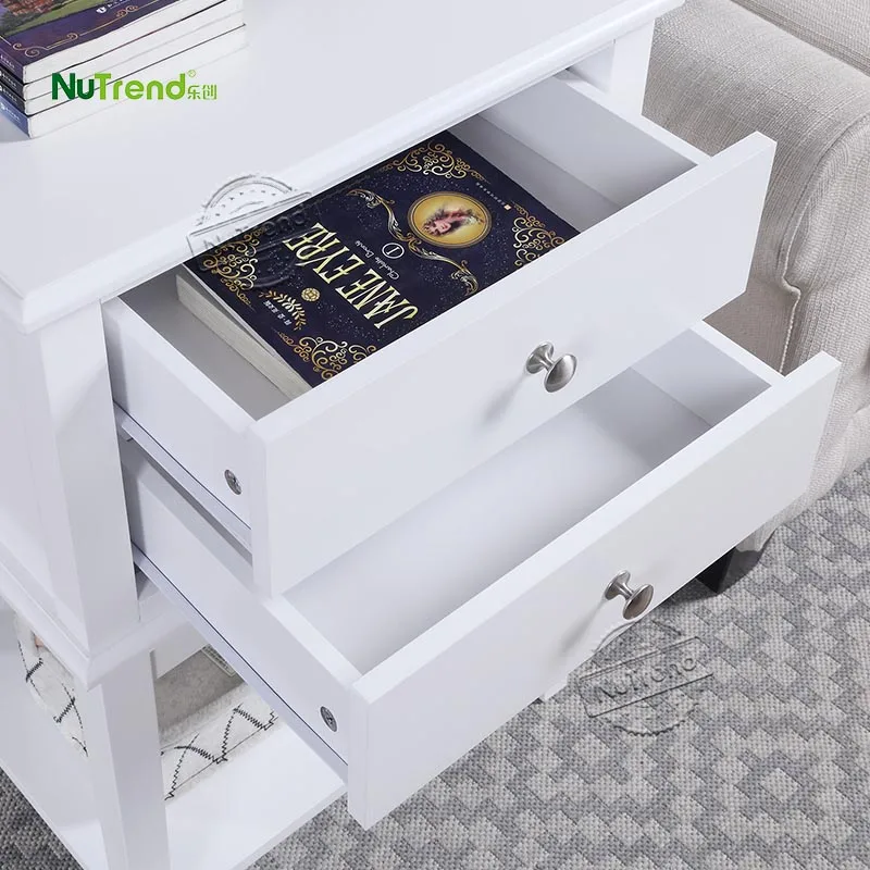 Hot Seller Modern White 2 Drawer Storage Corner Wood End Table Living Room Tall Bed Side Table Bedroom Nightstand
