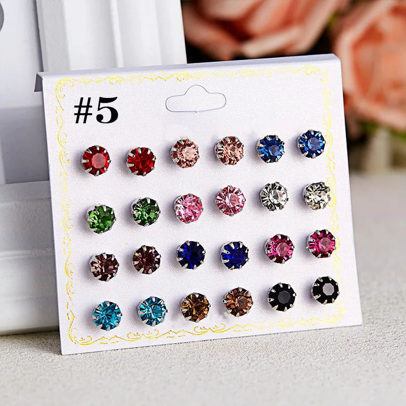 Rinhoo Korean fashion earring set with 12 pairs of round small accessories, zircon card earrings, mixed color pearl earrings