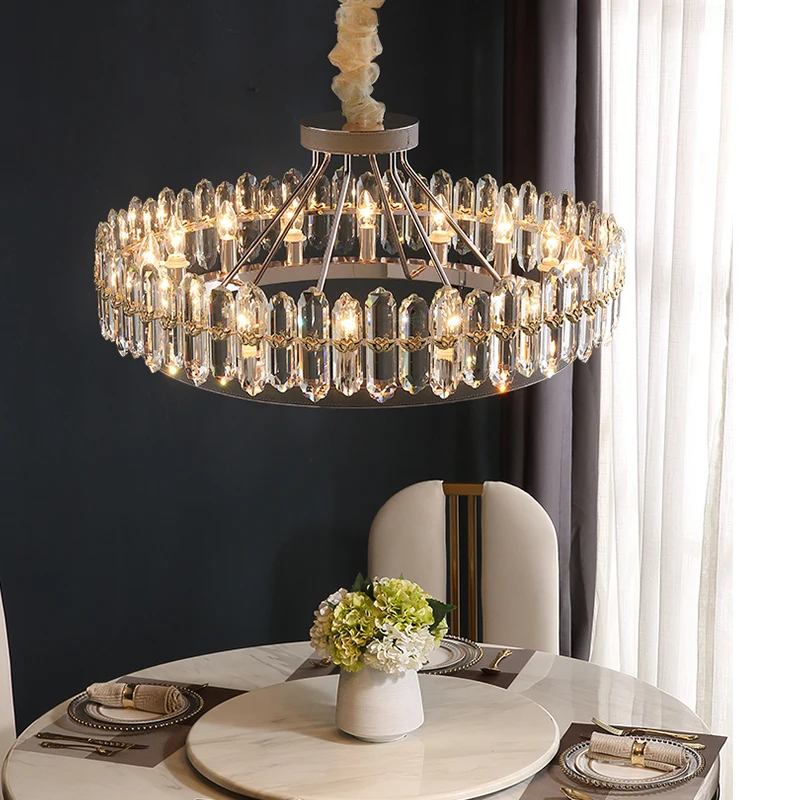 2021 New Contemporary Design Gold K9 Crystal Pendant Lamp Decorative Living Room Bedroom Modern Chandelier