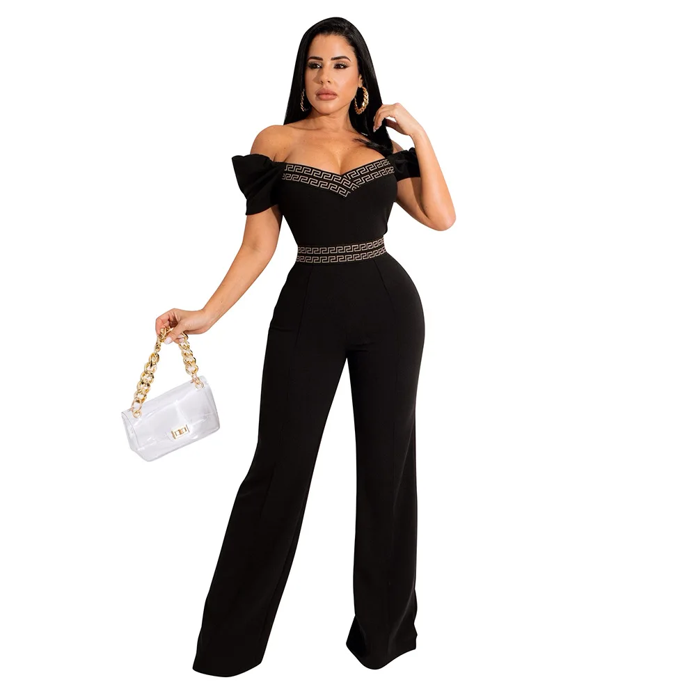 Sexy Short Sleeve Off Shoulder Playsuit Bodysuit 2022 Summer Strapless Jumpsuits Elegant Women
