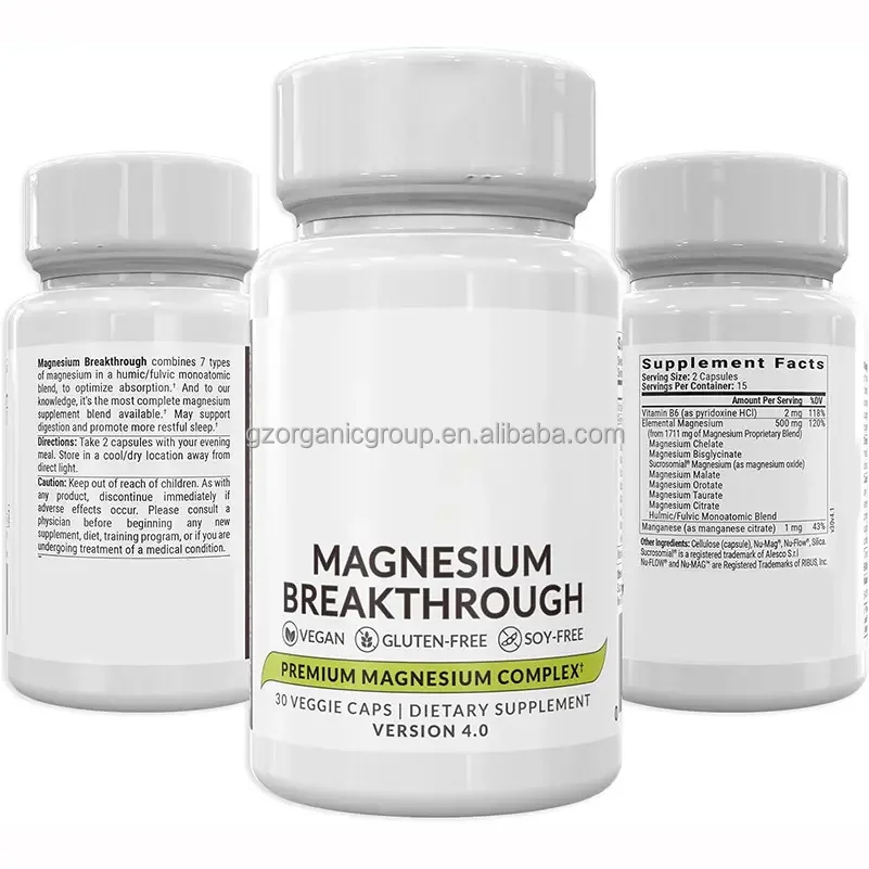 OEM Stock Magnesium Complex 500mg Glycinate Max Absorption Magnesium Capsules Supplement For Sleep Leg Cramps Muscle Relaxation