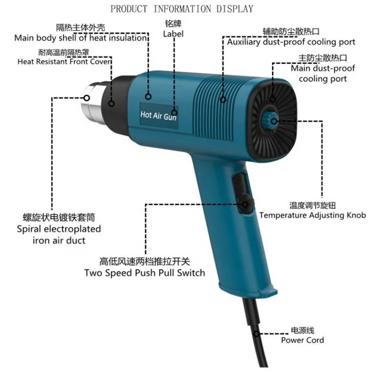 qili 619 1200W Mini Heat Gun Light Weight Industrial/DIY Grade Hot Air 220V Electric Power Shrink Wrap Welding Sealing Function