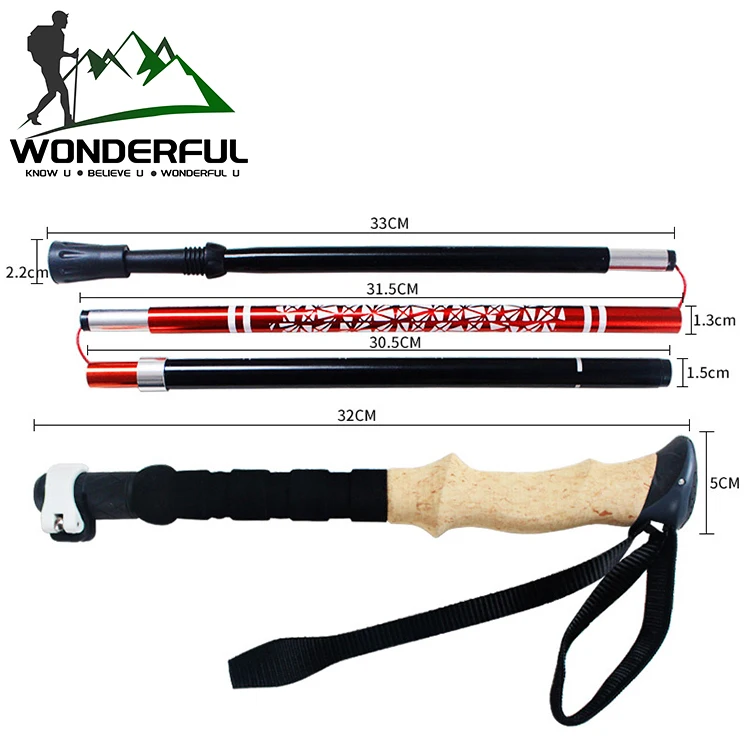 Factory Climbing 5 Sections Aluminum Alloy Outdoor Travel Hiking Camping Folding Mini Walking Stick Trekking Pole