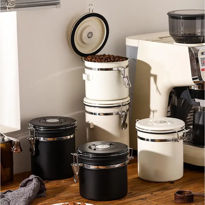 Stainless Steel Coffee Bean Jar Vacuum Sealed Storage Can for Coffee Bean Storage Tank with Spoon Canister for Coffee Bean