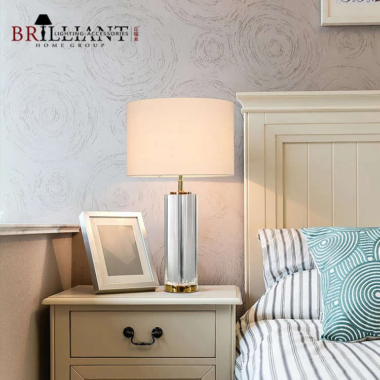 Modern Home Decor Fabric Lampshade Living Room Corner Table Bedroom Glass Crystal Table Lamp