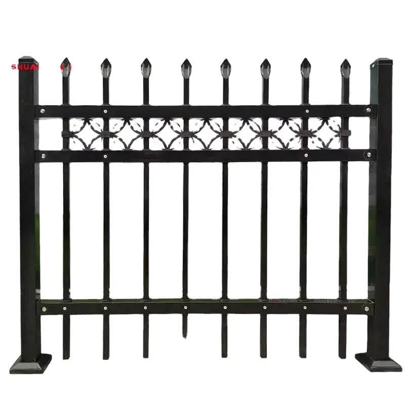 Factory Direct decorative garden home outdoor cheap wrought iron fence plate metal black galvanized steel fence