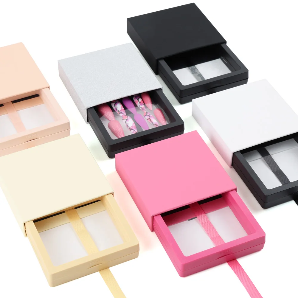 Personalized Custom Logo Square Paper Gift Boxes with Clear Plastic Tray for Packing Press on Nails Eyelash and Jewelry