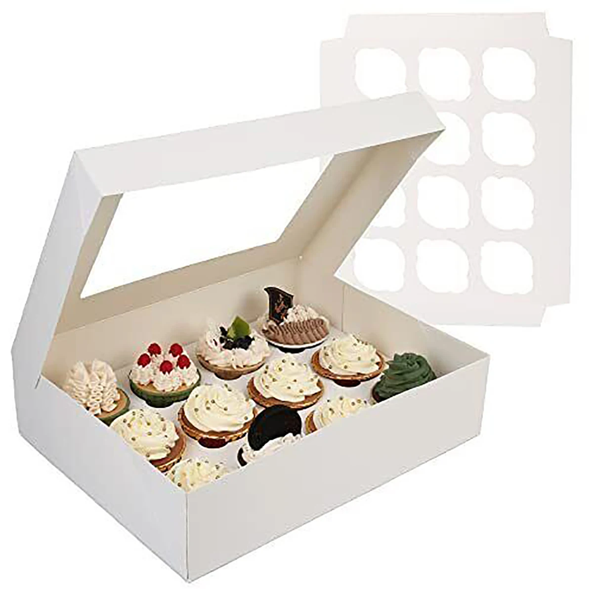 Customized White Kraft Cardboard Cupcake Box with UV Advantage 12-Hole Design and Window for Food Packaging and Foil Printing