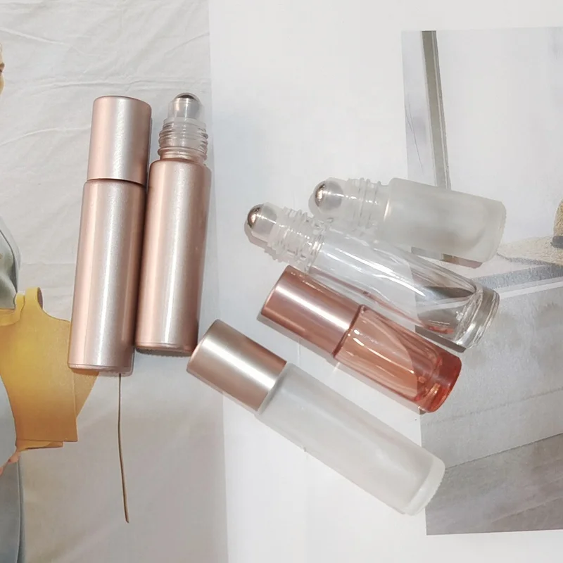 5ml 10ML Rose Gold Roll On Bottle Thick Glass Empty Perfume Essential Oil Vials with Stainless Steel Roller Ball