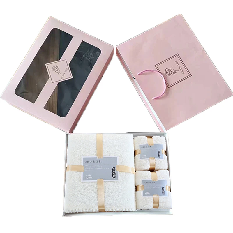 Coral fleece water absorbent towel set microfiber super soft 3 pieces towel set in gift box face/bath towel